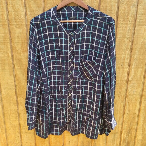 Talbots Long Sleeve Button Up Polka Dot Plaid Tunic Womens Size 2X - Picture 1 of 6